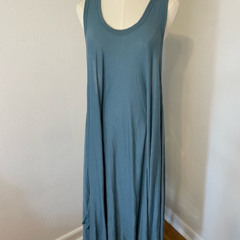 Comfy USA Blue Sleeveless Maxi Sundress with Scoop Neck